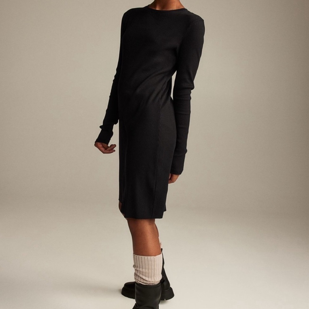 H&M kid Girls black long sleeve ribbed knit dress size 12 14 years